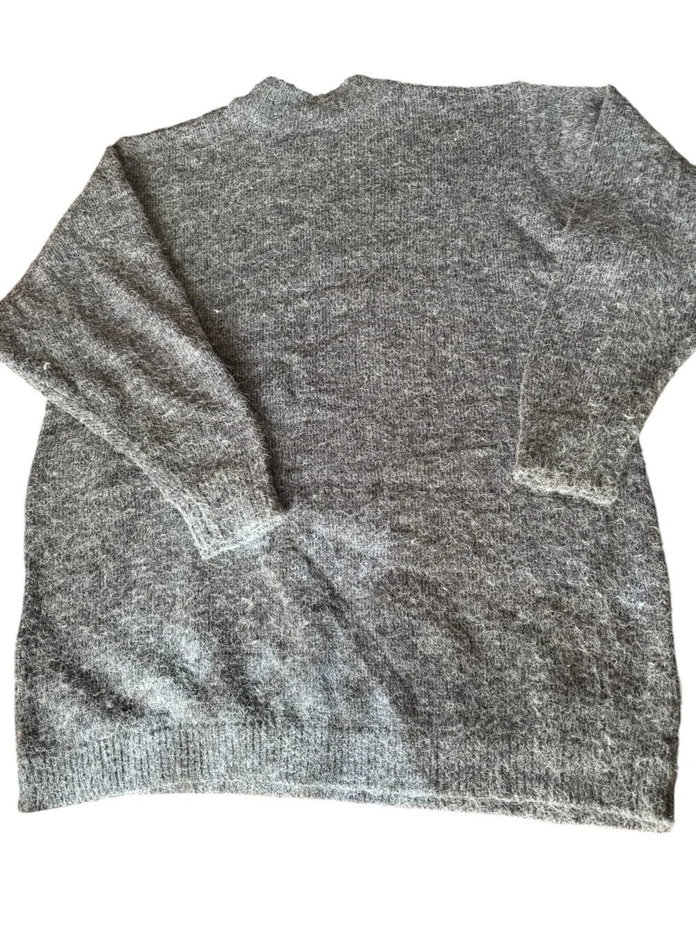 Vintage Gray & Red Graphic Fuzzy Sweater